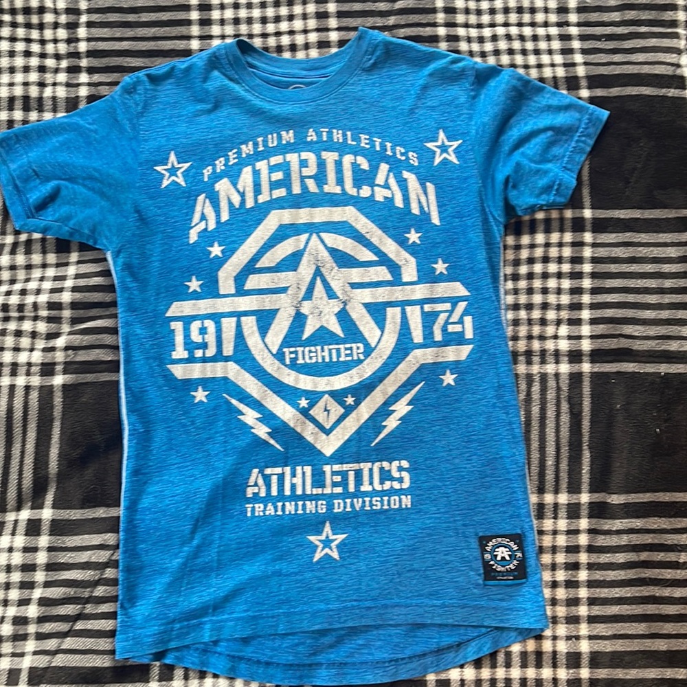 American fighter T-shirt size small heather blue